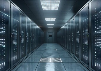 Server room with rows of server racks