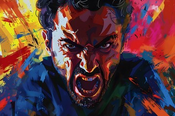 Portrait of a man screaming with colorful background