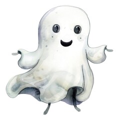Cute Watercolor Ghost Illustration with Happy Face.