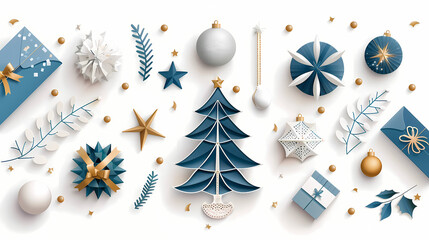 Xmas modern design set in paper cut style with Christmas tree, holiday covers or banners,vector illustration