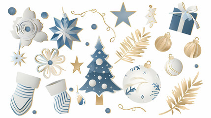 Fototapeta premium Xmas modern design set in paper cut style with Christmas tree, holiday covers or banners,vector illustration