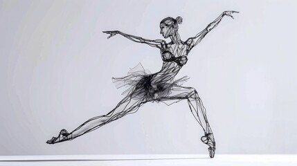 Continuous line art sketch of a graceful ballet dancer mid leap highlighting the elegance precision and dynamic movement of classical ballet performance