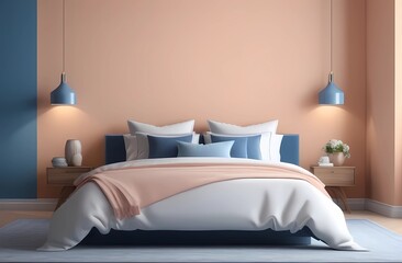 Trend 2014 for peach bedroom color. Blue, peach, beige walls, pastel colored furniture. Modern room design room interior design room interior design home interior design. Living in a comfortable envir
