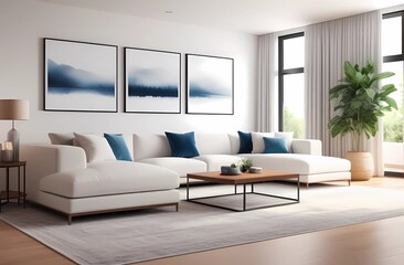 Living room in white colors. Modern elegant interior room home or hotel design. Restraint in colors, stylish decoration.