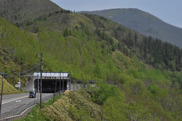 The long tunnel on the top of the Karikachi mountain pass in Hokkaido Japan