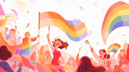 Obraz premium LGBT friend and couples with happiness and smile, Pride month , gay and lesbian relationship. Rainbow and balloon Pride element with white background. 