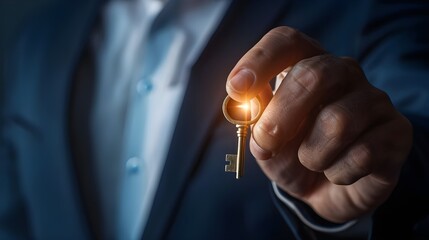 Close-up shot of business person holding a key to success 