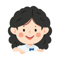 Happy Student girl directing finger down