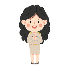 Thai female teacher greeting in uniform