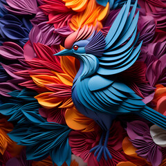 Obraz premium A vibrant bird crafted from paper flowers,