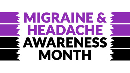 Migraine and headache awareness month text on White background with side lines, Migraine and headache awareness month banner, card, illustration, poster for celebration.