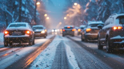 Obraz premium a snowy street with cars