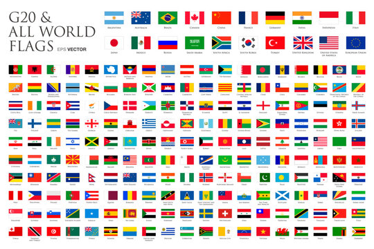All world and G20 flags vector illustration