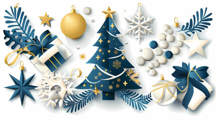 Xmas modern design set in paper cut style with Christmas tree, holiday covers or banners,vector illustration