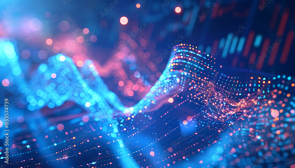 Leinwandbilder abstract digital chart with flowing blue lines and data points, highlighting financial trends and fu
