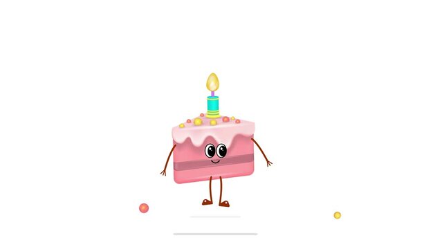 Birthday. Animation, a piece of a birthday cake with candles and decorations.