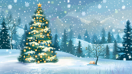 Snow landscape vector illustration. Best use for holiday or winter theme design