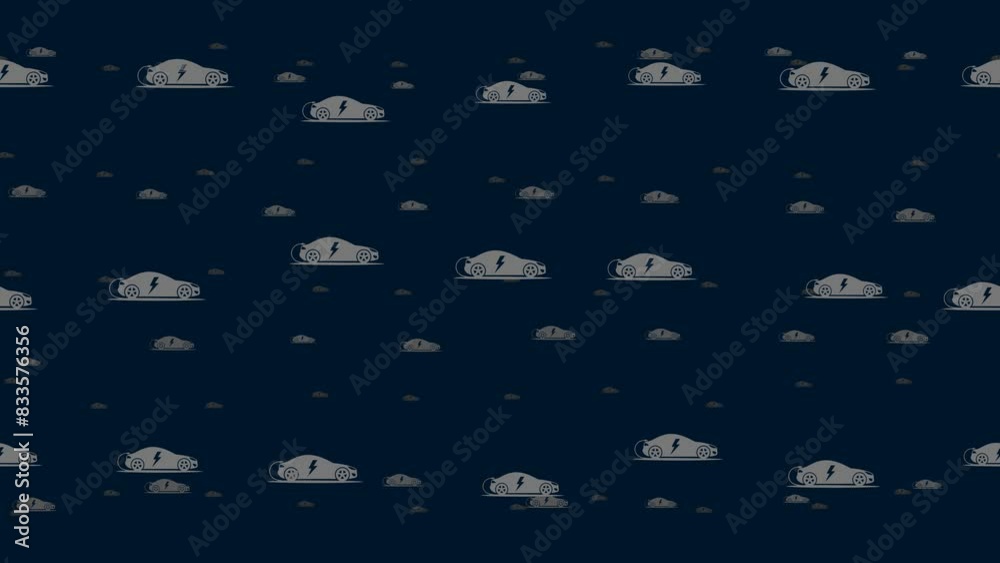 Poster electric car symbols float horizontally from left to right. parallax fly effect. floating symbols ar