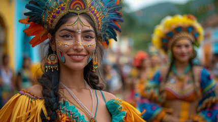 Group of Women in Colorful Costumes and Headdress