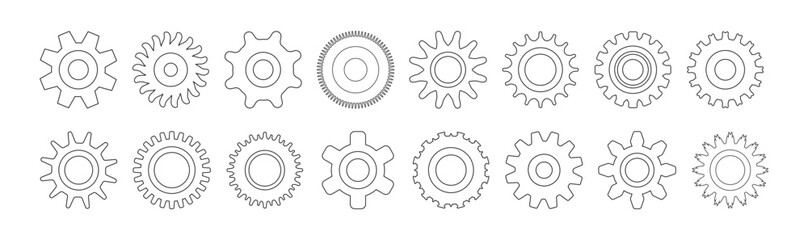 Business gears set vector graphic, editable line art design. Cogs set illustration to use for technology, business, mechanics, engineering projects.
