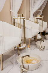 A beautiful design in the beige color of a beauty salon.
