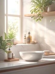 Fototapeta premium Stylish Bathroom. Hands washing concept, soap. High quality photo generated by AI