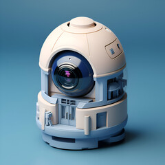 3D rendering of a robot with a camera on a blue background