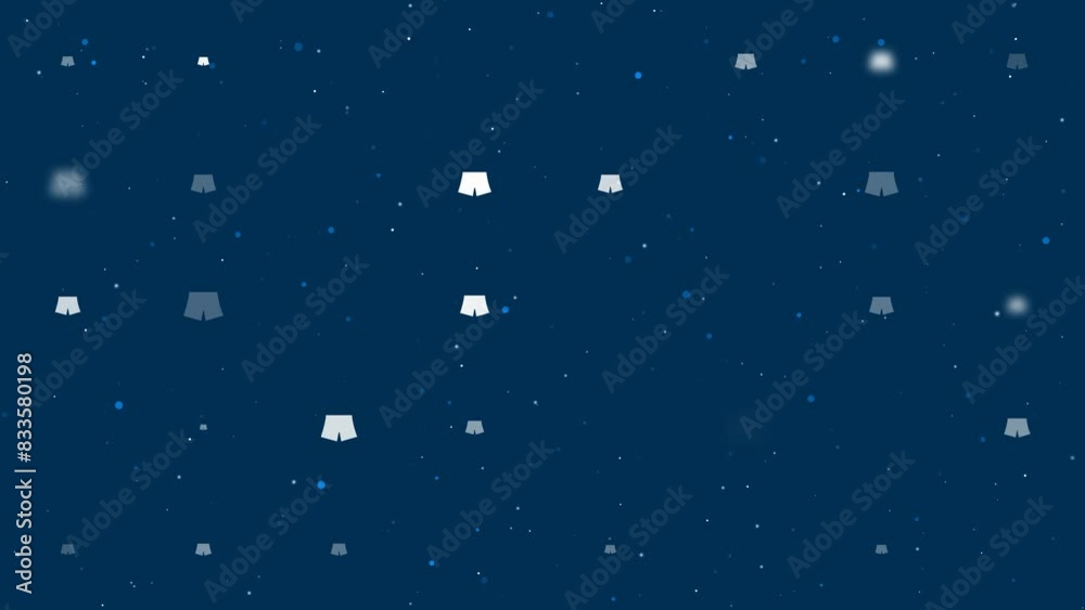 Poster template animation of evenly spaced shorts symbols of different sizes and opacity. animation of tran