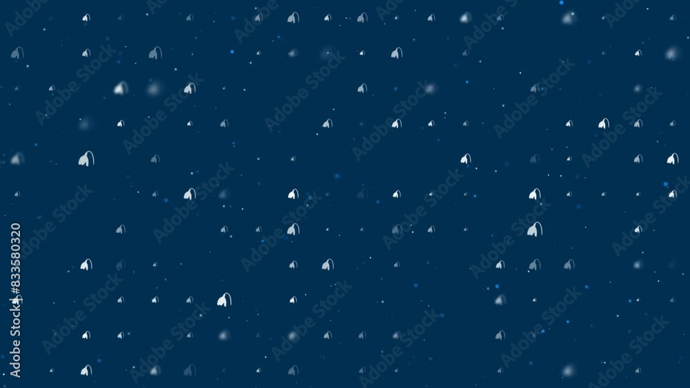 Poster template animation of evenly spaced snowdrops of different sizes and opacity. animation of transpare