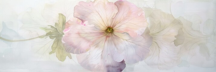 The image is a watercolor painting of a pink flower