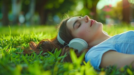 The woman enjoying music