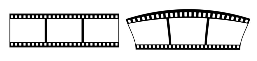 35mm film strip vector design with 3 frames on white background. Black film reel symbol illustration to use for photography, television, cinema, photo frame.