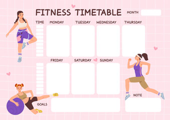 Fitness and sports weekly planner. Fitness timetable. Weekly schedule template. To do list