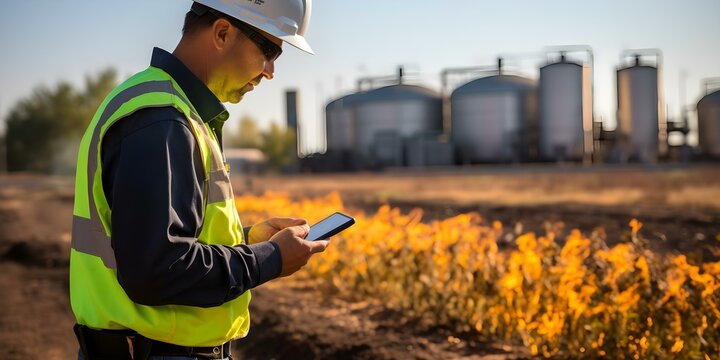 An Environmental Impact Assessor uses technology to assess visual impact of biomass plant. Concept Environmental Impact Assessment, Technology, Visual Impact, Biomass Plant, Environmental Consultant