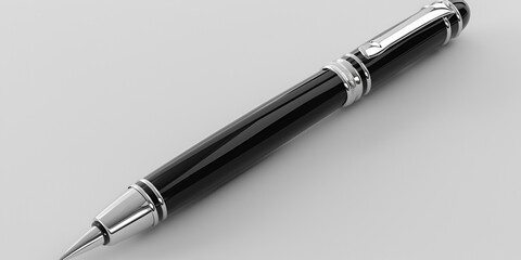 Ball shiny metal pen on white background. Luxury point pen closeup