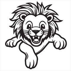 Happy Lion Silhouette Vector Illustration In White Background for design,Transparent