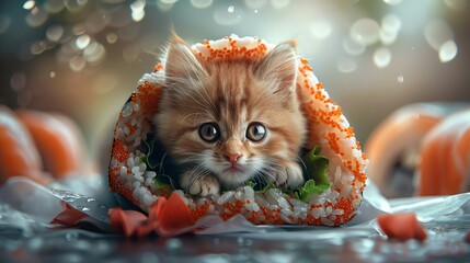 Delightful Kitten in Sushi-Shaped House