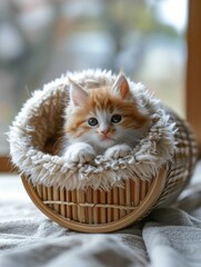 Adorable Kitten in Sushi-Shaped Basket House