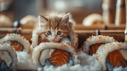 Adorable Kitten in Sushi-Shaped House