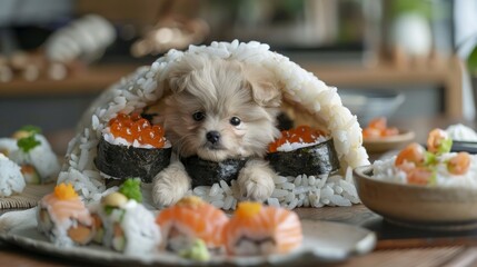 Cute Puppy in Sushi-Shaped House