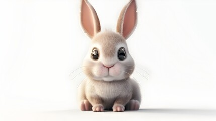 Obraz premium Adorable Chubby Baby Bunny with Long Ears and Tiny Paws Isolated on White Background