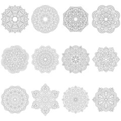 12 Set Mandala For colouring Book Page Vector File