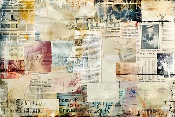 Grunge texture with a collage of vintage newspaper clippings.