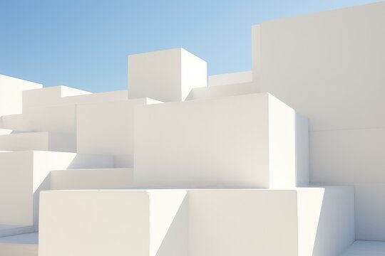 Fototapeta Modern white cubic structures creating a minimalist architectural backdrop