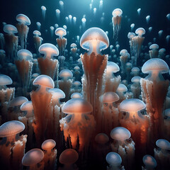 A coral reef is an underwater  Coral reef in South Pacific off the coast of the island of Sulawesi, ,clownfish. Beautifiul underwater panoramic view with tropical coral reefs. coral reef in the sea. 