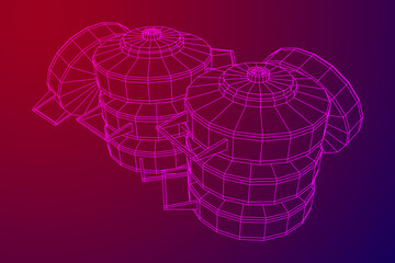 Anti-tank land mine. Army explosive weapon. Military object. Vector illustration. Wireframe low poly mesh vector illustration
