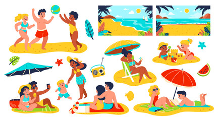 Naklejka premium Hand drawn flat summer element set collection