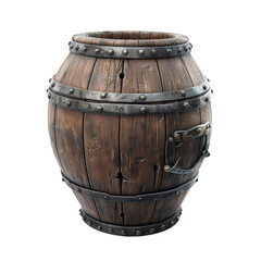 Obraz premium [Transparent Background PNG]Old Wooden Barrel with Metal Bands on transparent background