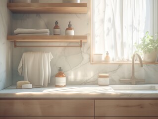 Stylish Bathroom. Hands washing concept, soap. High quality photo generated by AI