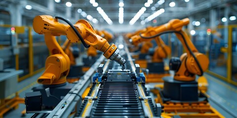 Smart factory integrates machines and workers for efficiency communication and datadriven decisions. Concept Smart Factory, Efficiency, Communication, Data-Driven Decisions, Integration